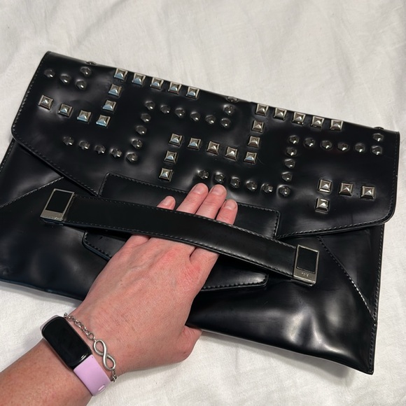 Rafe Studded Rivet Large Smooth Leather Clutch Handbag Pouch Envelope Embellish - Picture 10 of 10
